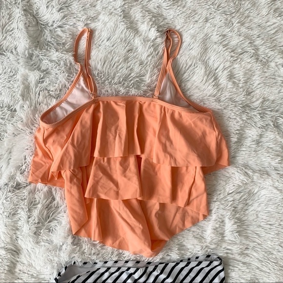 Nwot Coral Orange Mid Waist Bikini Ruffle Spaghetti Strap Top - Picture 7 of 14